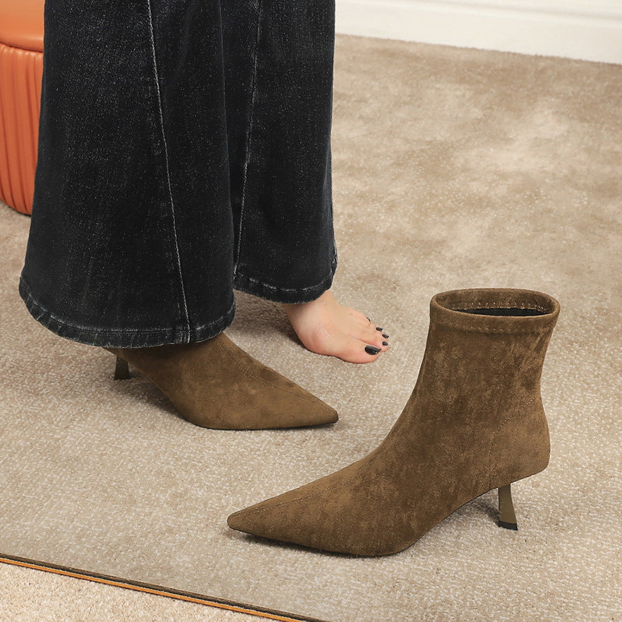 Women's French Classic Retro Suede Pointed Toe Boots