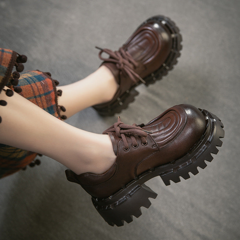 Women's British Style French Tied Round Head Leisure Trendy Top Layer Women's Casual Shoes