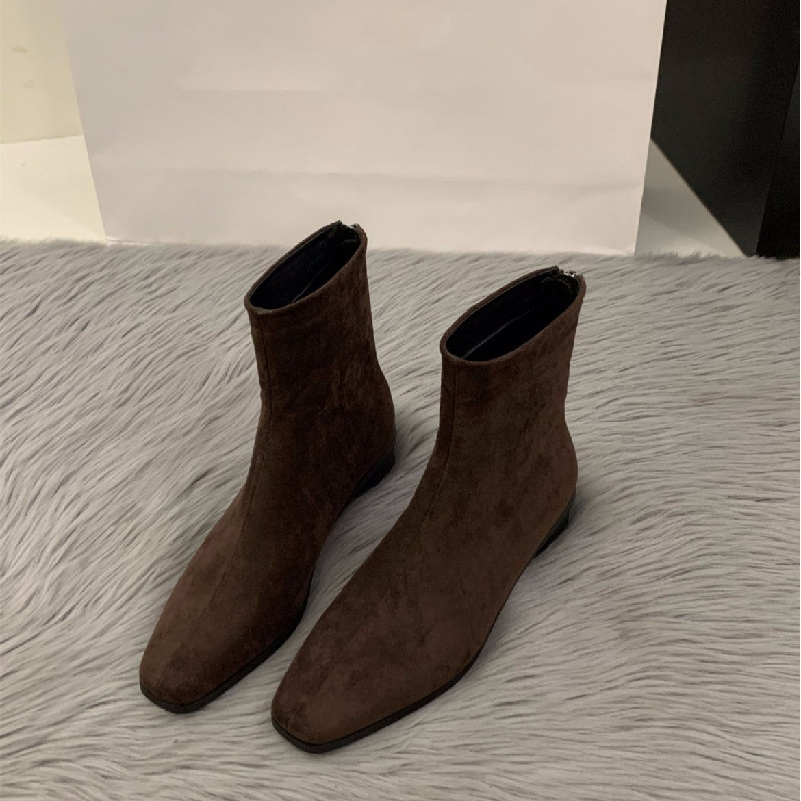 Women's Slimming Square Toe Suede Thick Ankle Thin Women's Leather Boots