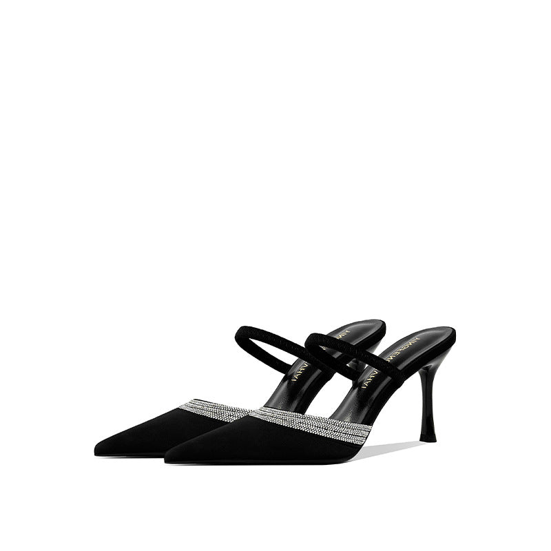 Women's Closed Toe High Pointed Rhinestone Single-layer With Two Women's Fashion Shoes
