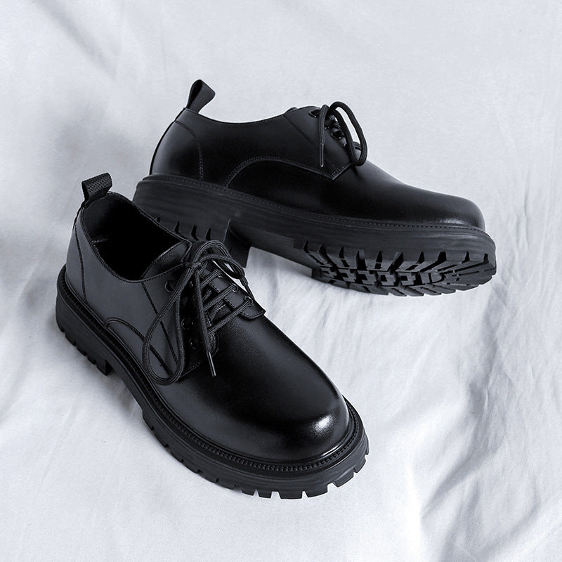 Men's Round Head Thick Bottom Fashion British Men's Business Leather Shoes