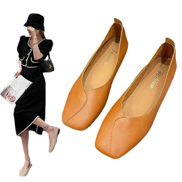 Toe Low-cut Retro Granny Spring Soft Soled Flats Slip-on Casual Shoes