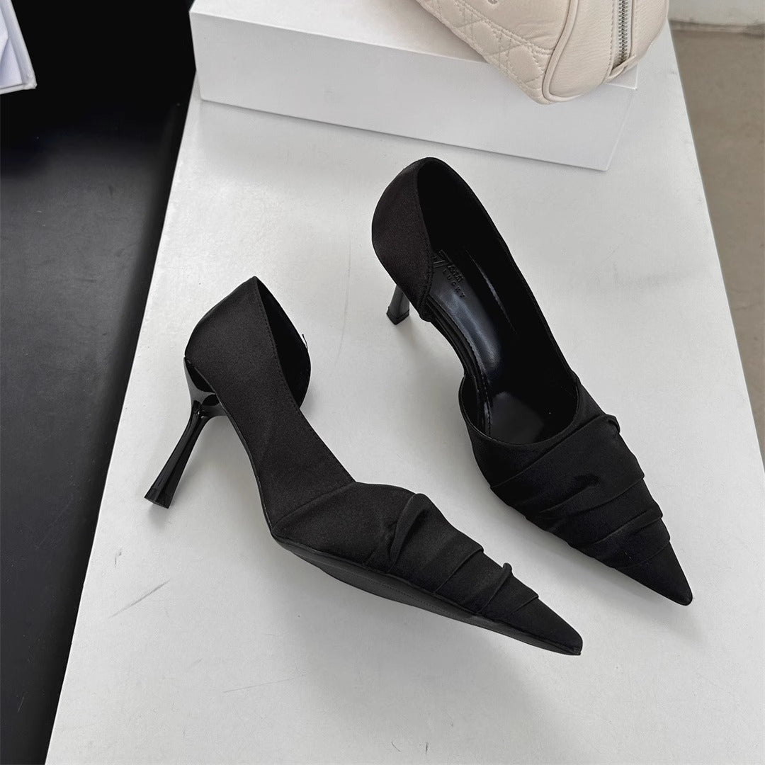 Women's Noble Texture Cold Sier Pointed Pleated High Stiletto Women's Fashion Shoes