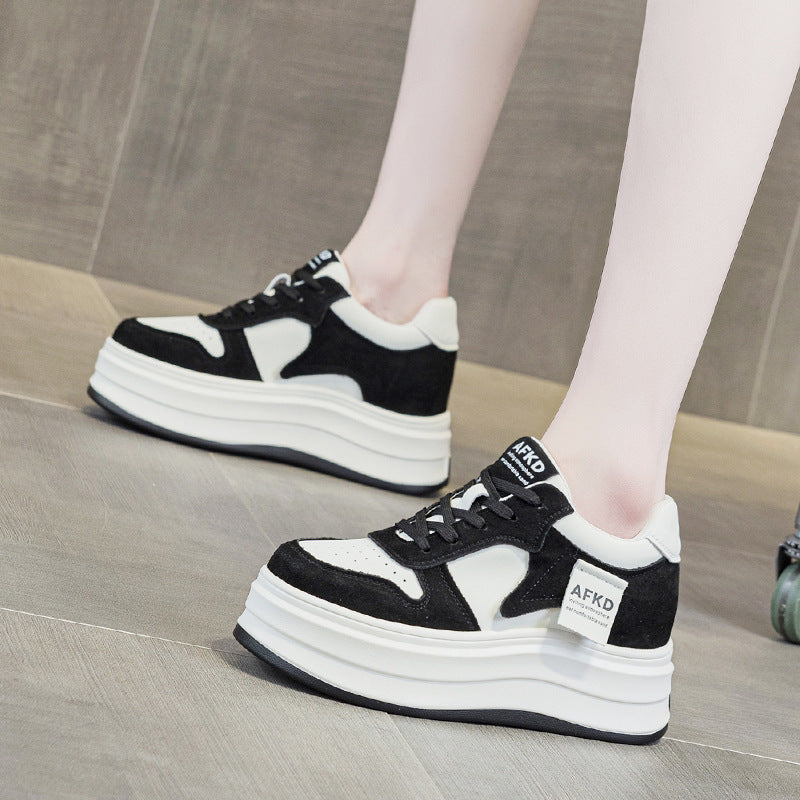 Women's White Platform Bottom Heighten Soft Show Sneakers