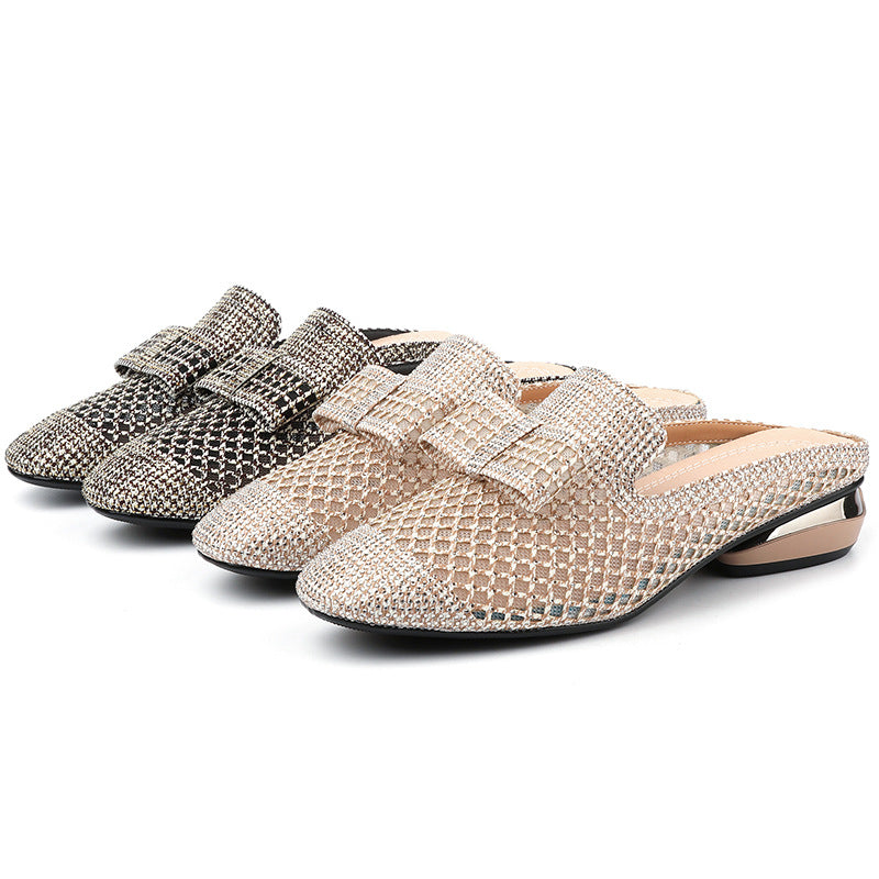 Women's Mesh Rhinestone Breathable Outer Wear Flat Sandals