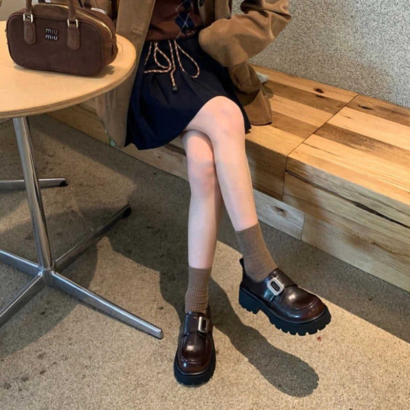 Genuine Platform Muffin College Style One Pedal Female British Vintage Loafers