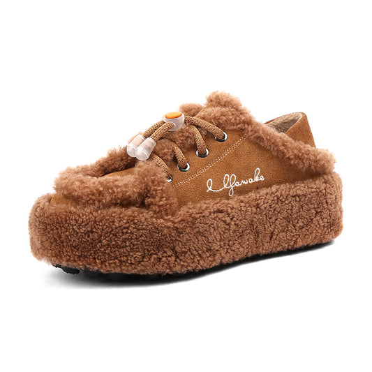 Women's Fur Integrated Pumps Authentic Lamb Wool Casual Shoes