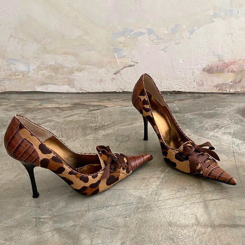 Women's Pointed Stiletto High Niche Leopard Print Heels