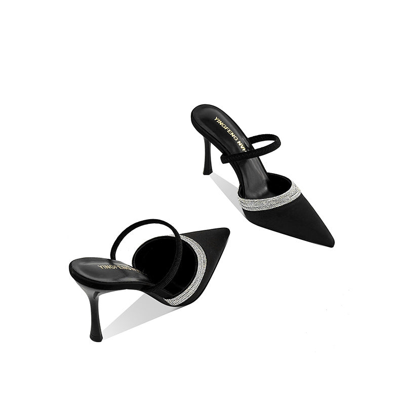 Women's Closed Toe High Pointed Rhinestone Single-layer With Two Women's Fashion Shoes