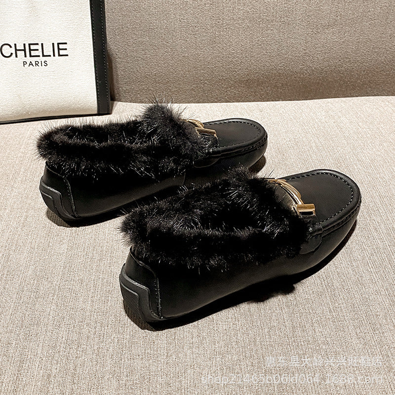 Women's Padded Flat Fluffy Outer Wear Slip-on Women's Shoes