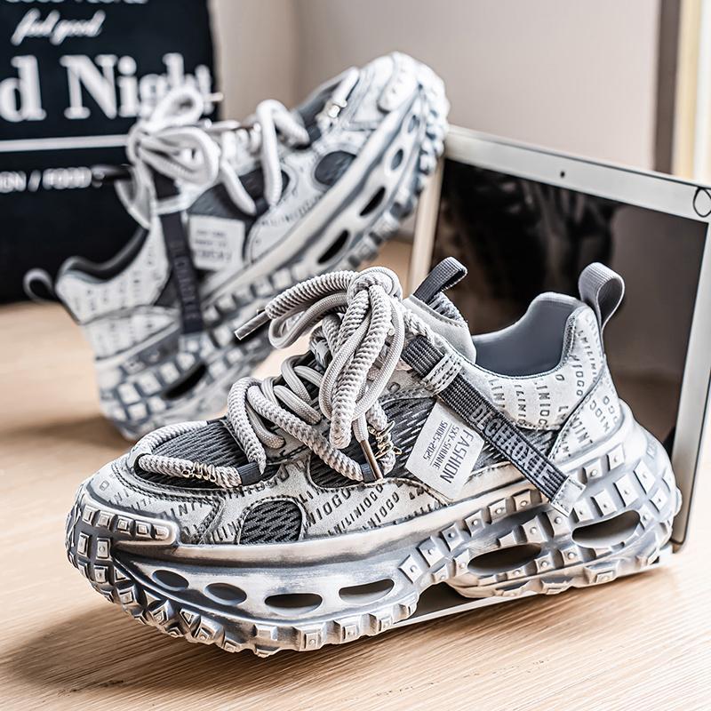 Men's Boutique Distressed Mesh Surface Platform Trendy Men's Sports Shoes