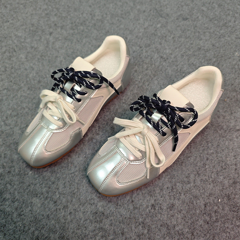 Grape Mom Retro Mandarin Duck Lace Stitching Mesh Height Increasing Women's Sports Shoes