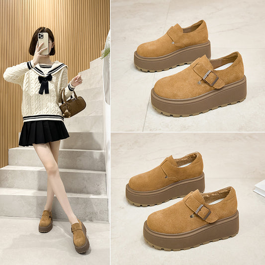 Women's All-inclusive Retro Pumps Platform Height Increasing Genuine Women's Sports Shoes