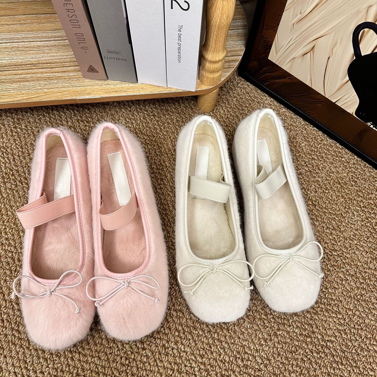 Women's Fluffy Outer Wear Fleece-lined Flat Bottom Women's Shoes