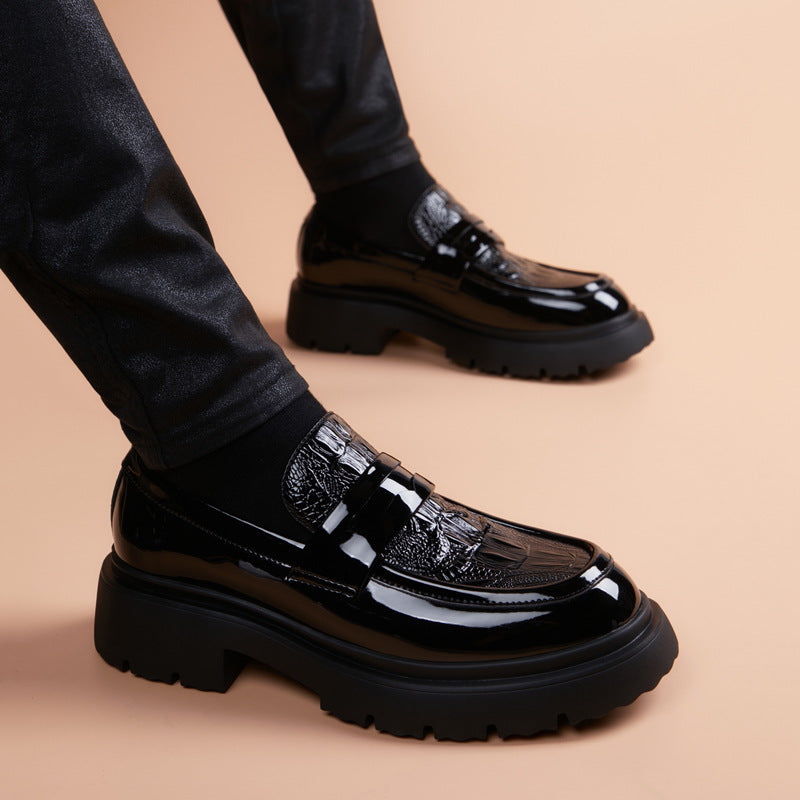 Men's Slip On Black Green British Patent Men's Business Leather Shoes