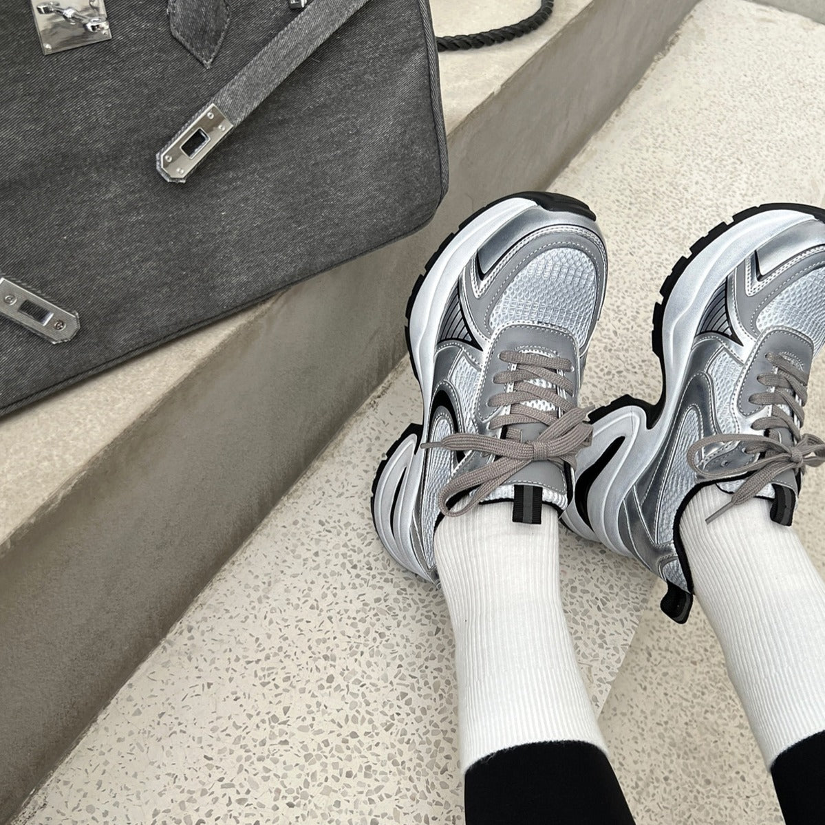 Sier Thick-soled Dad Female Elevator Wild Sneakers