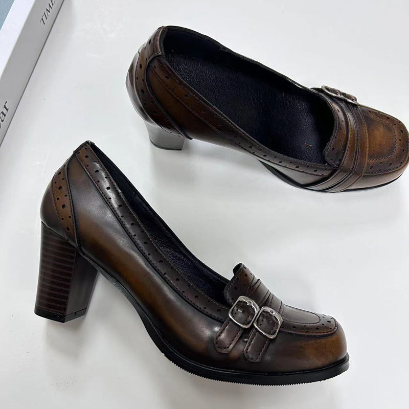 Retro Style Belt Buckle Chunky High Mary Jane Women's Casual Shoes