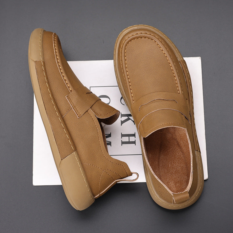Men's Soft Surface Retro Simple Thick Bottom Men's Casual Leather Shoes