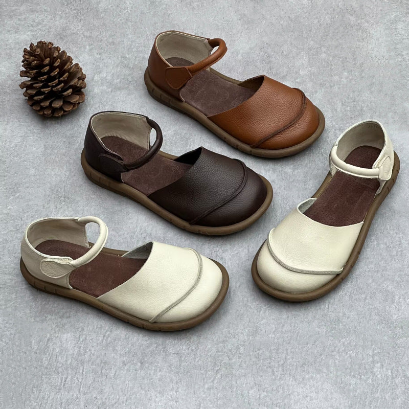 Women's Handmade Genuine Summer Mori Style Artistic Closed Toe Buckle Soft Sandals