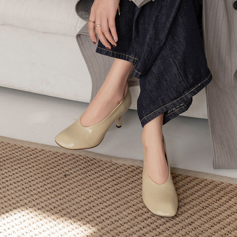 Women's Style Vintage Low-cut Pumps Stiletto Early Spring First Layer Cowhide Women's Fashion Shoes
