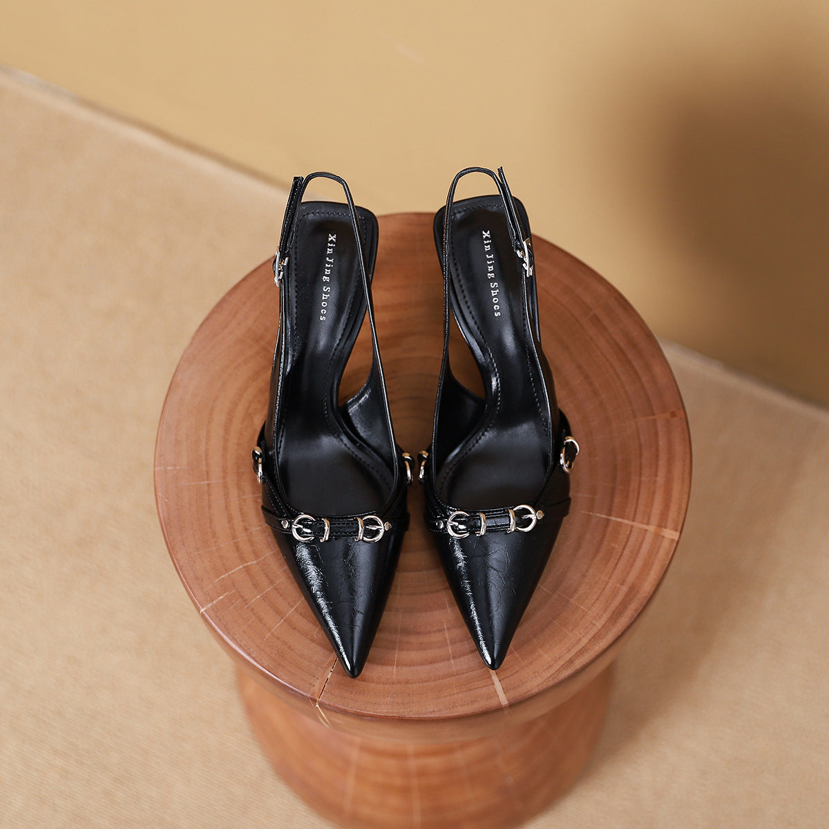 Women's Style Toe Cap Stilettos Pumps Belt Decorative Pointed Slingback Heels