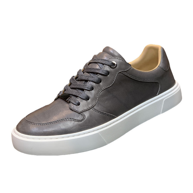 Men's Genuine Fashion Grip Pattern Cowhide Gray Sneakers