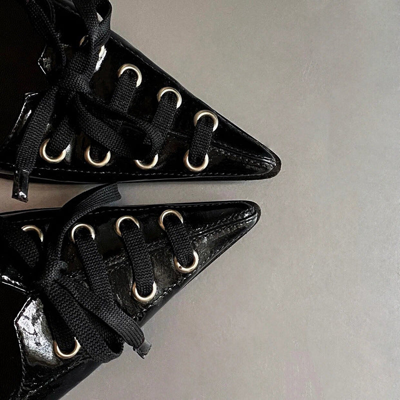 Hot Special Bow Design Pointed High Spring Stiletto Low-cut Motorcycle Heels