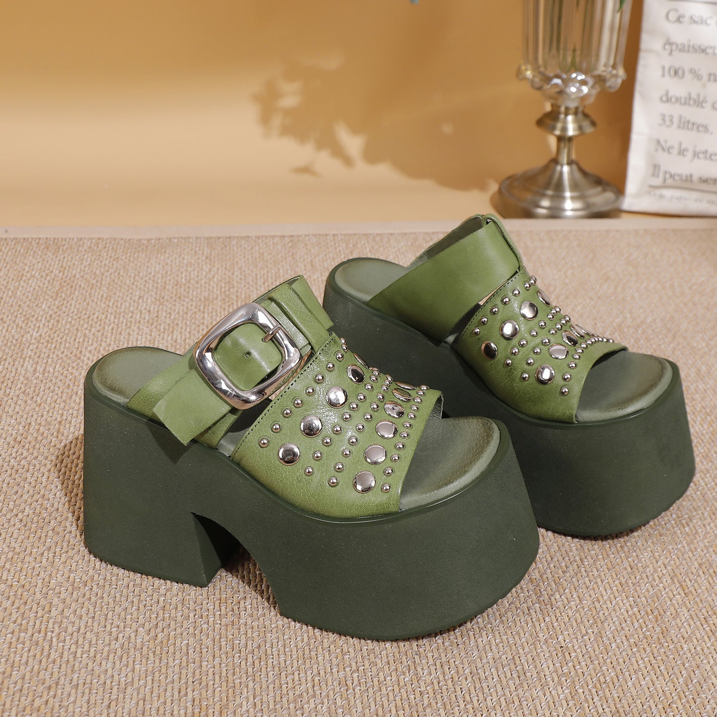 Women's Summer Genuine Thick Bottom Muffin Small Height Increasing Appearance Outer Thick-soles Slippers