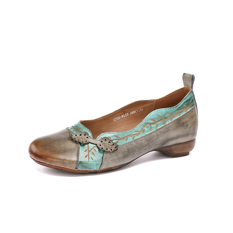 Women's Retro Round Toe Wide Feet Mouth Top Layer Women's Casual Shoes