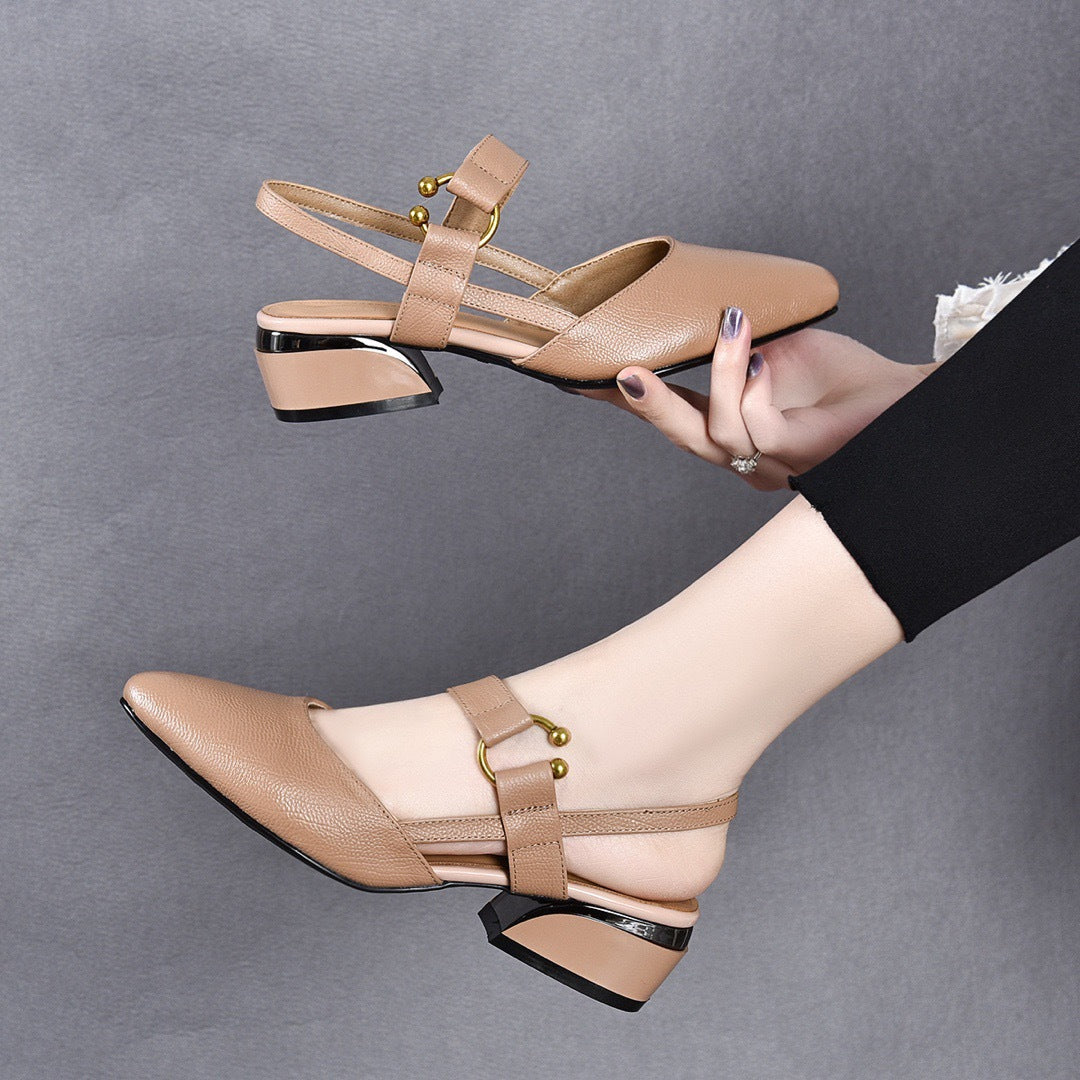 Women's Toe Summer Pointed Chunky Top Layer Flat Sandals