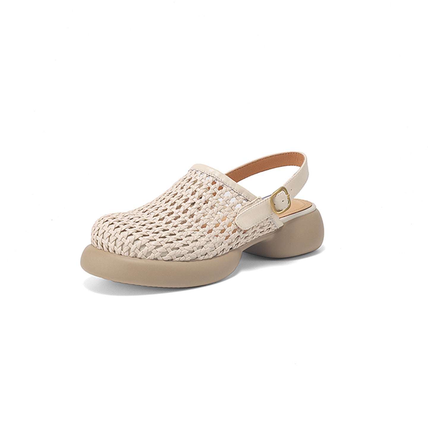 Women's Lightweight Weaving Hollow Thick Bottom Chunky Closed Toe Half Summer Platform Sandals
