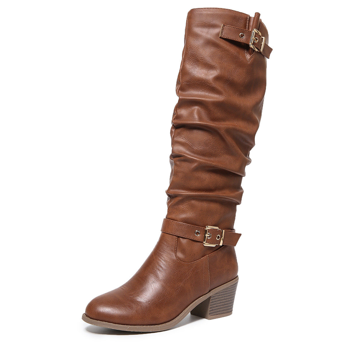 Women's Size Autumn Retro Pile Style Fashion Side Zipper Round Toe Women's Leather Boots