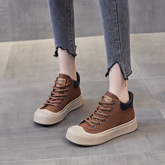 Women's Cowhide Vintage Platform Ankle Boy With Boots