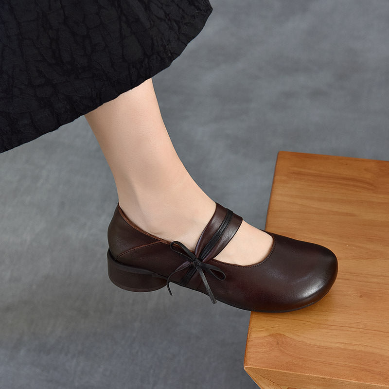 Women's Head Pumps First Layer Cowhide Low Mary Women's Casual Shoes