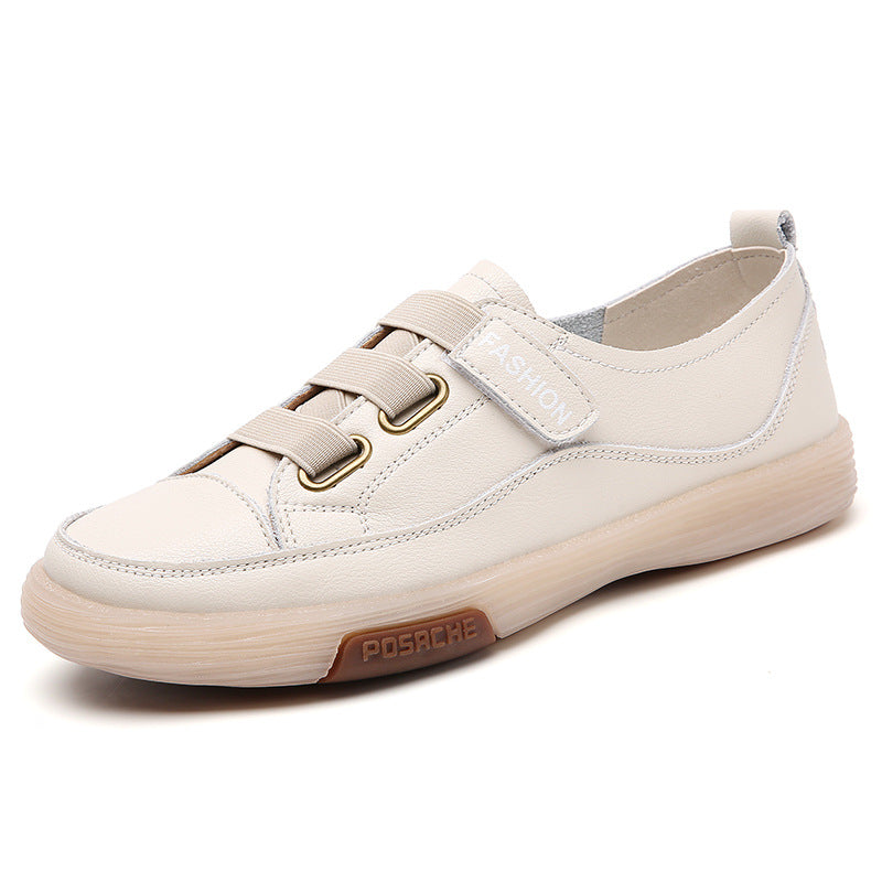 Women's White For Spring British Style Tendon Flat Leather Shoes