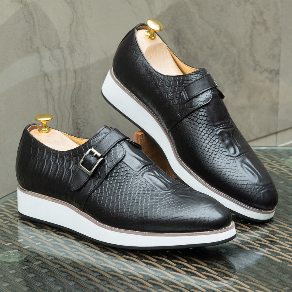 Men's Handmade Genuine Single Buckle Platform Everyday Leather Shoes