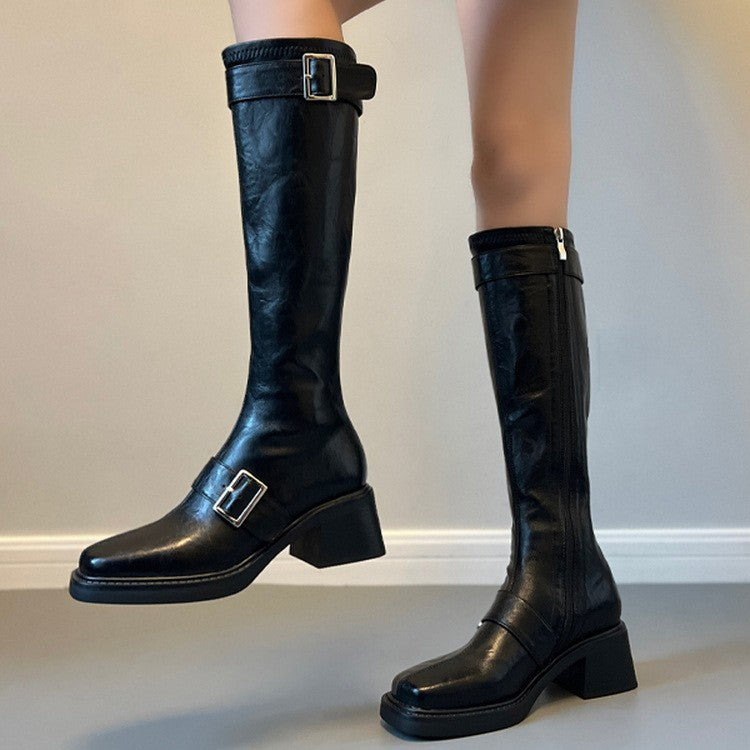 Leg Small Tube Circumference Long Female Knight Thick Below Women's Leather Boots