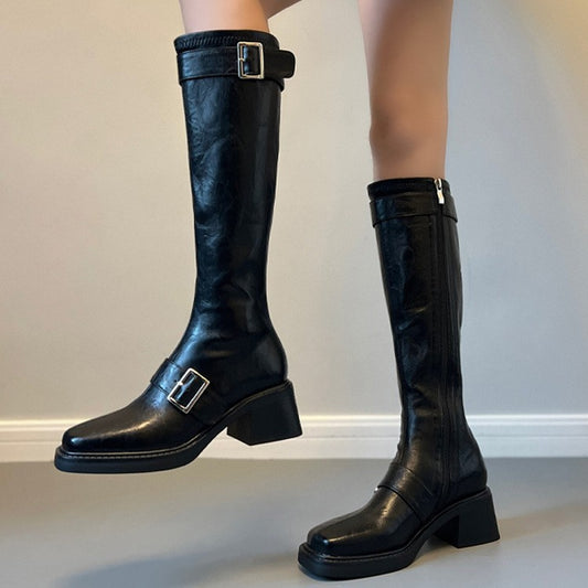 Leg Small Tube Circumference Long Female Knight Thick Below Women's Leather Boots