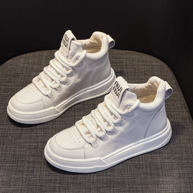 Women's Genuine High Top White Autumn Flat Sneakers