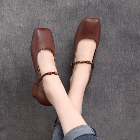 Spring British Style Square Head Belt Buckle Strap Chunky Women's Casual Shoes