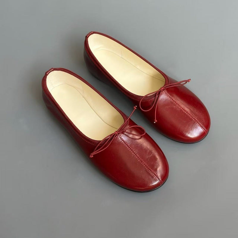 Niche Feet Oil Wax Comfortable Retro Solid Color Round Toe Loafers