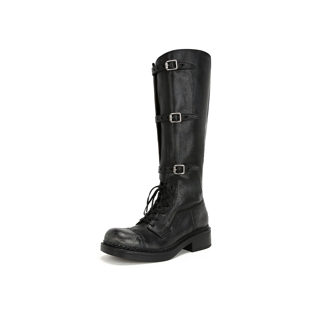 Women's Belt Buckle Retro Chunky High Top Martin Boots