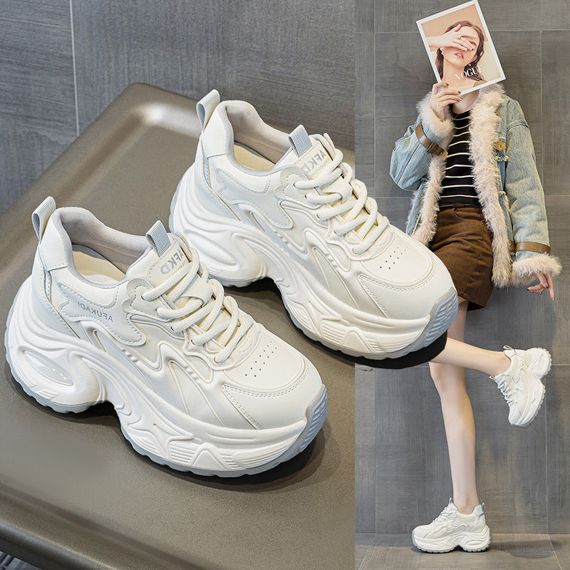 Women's Spring Korean Style Hidden Platform White Wedge Women's Casual Shoes