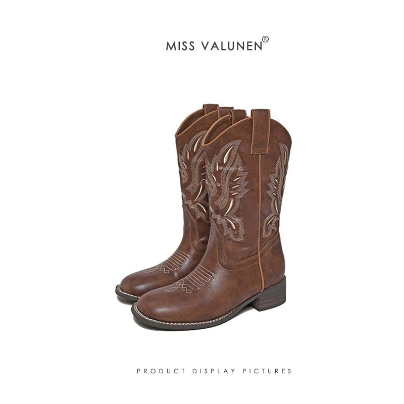 Style Western Cowboy Square Toe Short Tube Boots