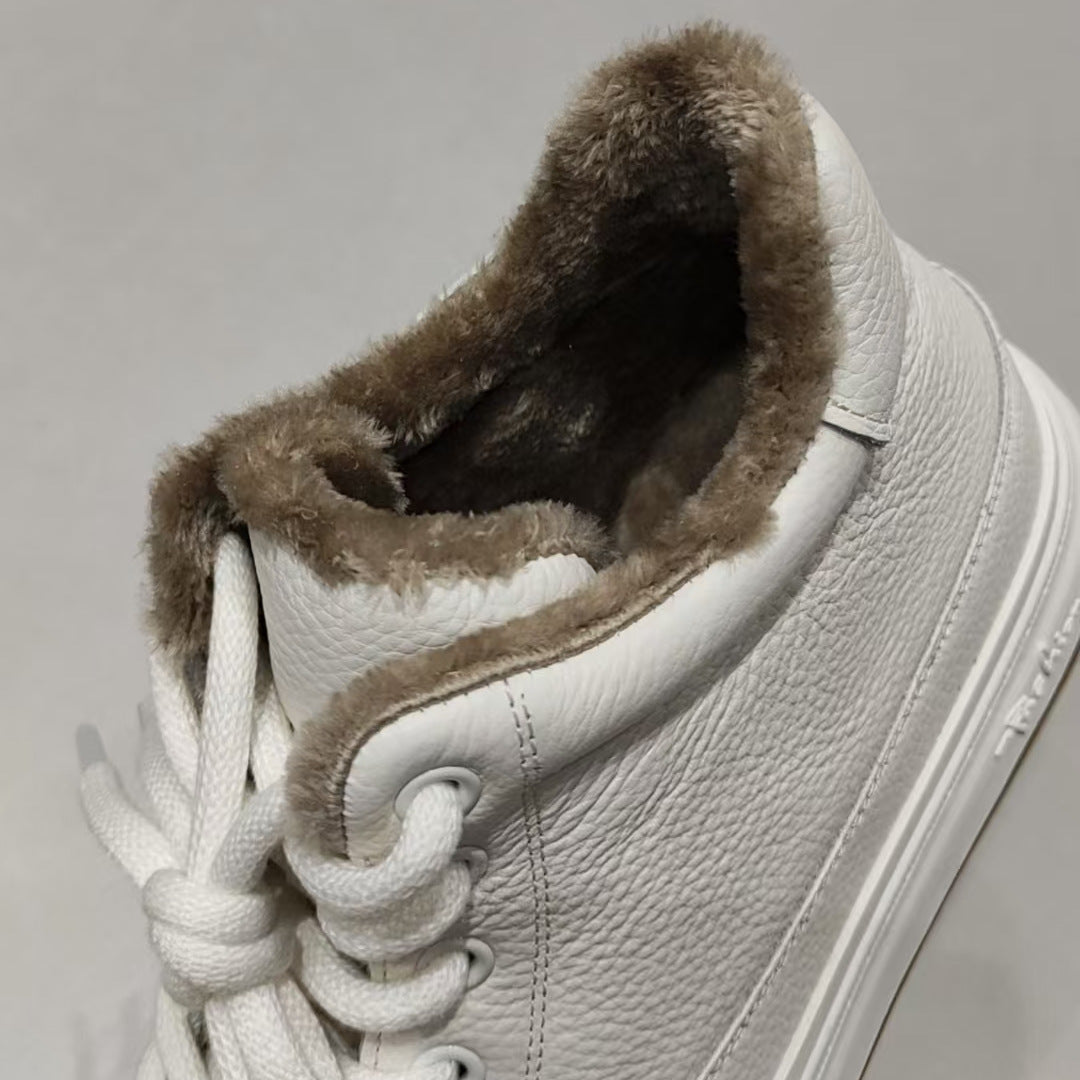 Cowhide High Top White Flat Soft Bottom Plus Veet Warm Heels