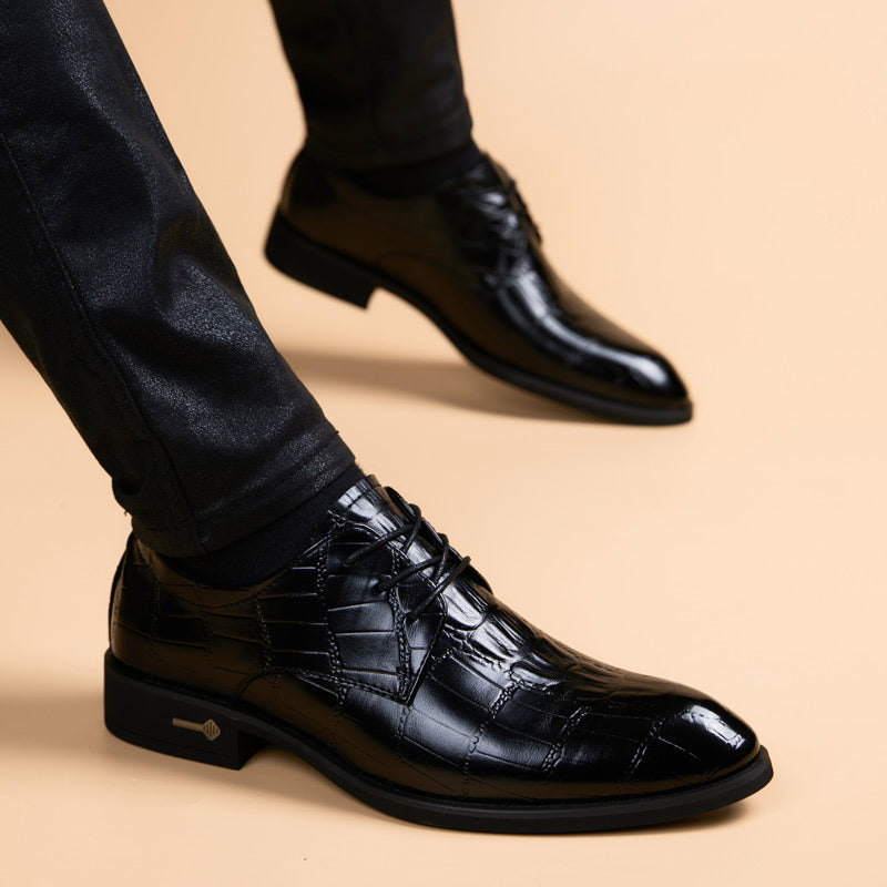 Men's Pointed Crocodile Pattern Height Increasing Insole Wedding Men's Business Leather Shoes