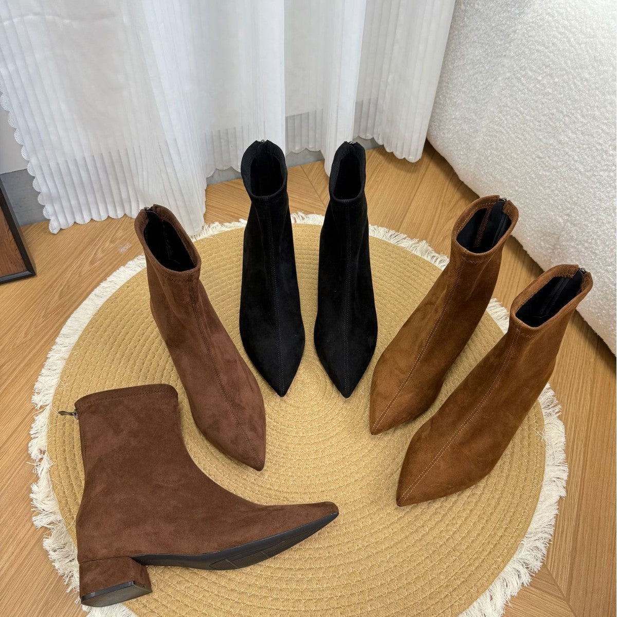 Women's Ankle Chunky Fairy Little Height Increased Skinny Soft Mid Women's Leather Boots