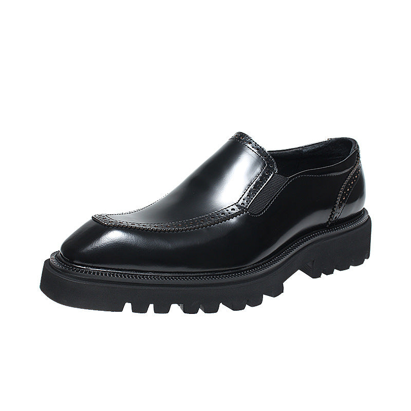 Men's Thick-soled Slip-on Top Layer Cowhide Glossy Men's Business Leather Shoes