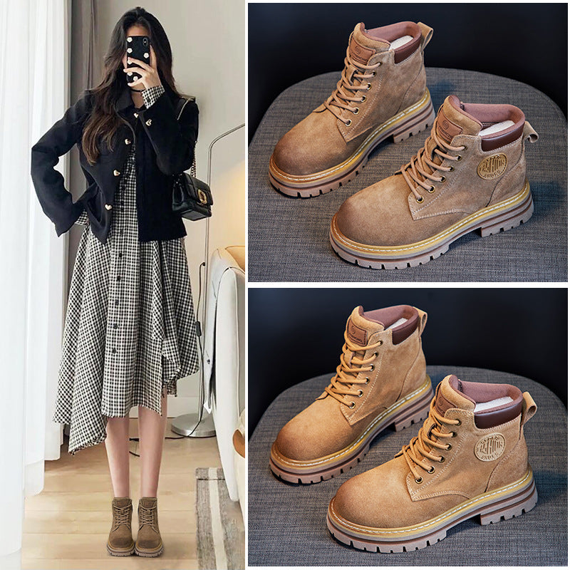 Women's Retro British Style Ankle Cow Suede Women's Leather Boots