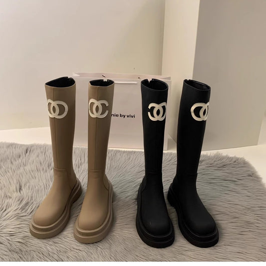 Women's Early Autumn Classic Style Thick Bottom Knee-high Boots